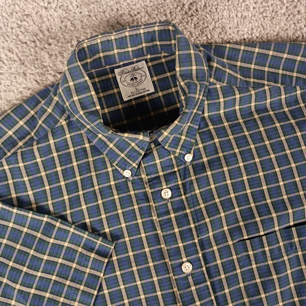 Brooks Brothers Large Sport Shirt Blue Plaid Mens Button Down